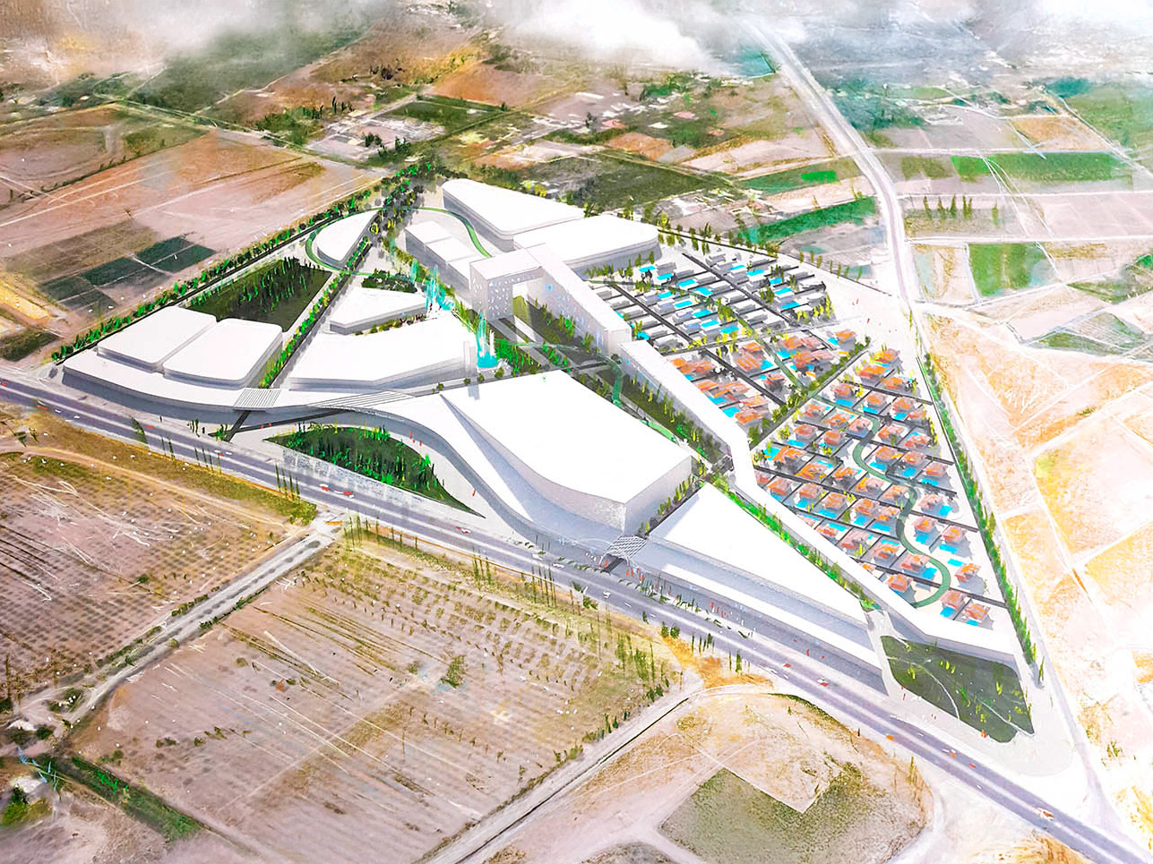 Multi-Purpose Complex in Absard aerial rendering
